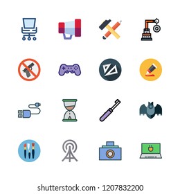 equipment icon set. vector set about megaphone, gamepad, weapons and set square icons set.