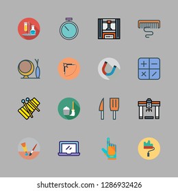 equipment icon set. vector set about calculator, paint roller, chair and knife icons set.