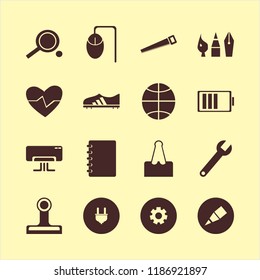 equipment icon. equipment vector icons set saw, football shoe, gear and heartbeat