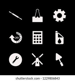 equipment icon. equipment vector icons set rolling pin, update hours, windmill and trowel