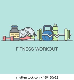 Equipment icons for fitness or gym banner design.