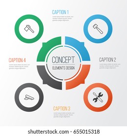 Equipment Icons Set. Collection Of Cop Cap, Screwdriver With Wrench, Tomahawk And Other Elements. Also Includes Symbols Such As Spatula, Tomahawk, Hat.