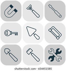 Equipment Icons Set. Collection Of Putty, Turn Screw, Scoop And Other Elements. Also Includes Symbols Such As Screw, Scoop, Scapula.