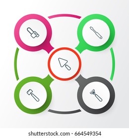 Equipment Icons Set. Collection Of Putty, Gasoline Cutter, Turn Screw And Other Elements. Also Includes Symbols Such As Pitchfork, Cutting, Screw.