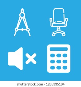 equipment icons set with drawing compass, calculator and antique vector set