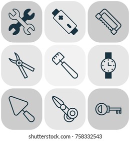 Equipment Icons Set With Putty, Pliers, Password And Other Clippers  Elements. Isolated Vector Illustration Equipment Icons.