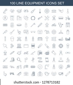 equipment icons. Trendy 100 equipment icons. Contain icons such as bandage, pc, children panties, watering can, first aid, disc, desk phone. equipment icon for web and mobile.