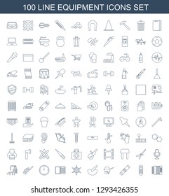 equipment icons. Trendy 100 equipment icons. Contain icons such as harmonic, remote control, battery, construction, bucket, helm, ATM, clock. equipment icon for web and mobile.