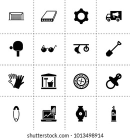 Equipment icons. vector collection filled equipment icons. includes symbols such as plow, laundry room, gloves, slab, shovel, pump, gear. use for web, mobile and ui design.