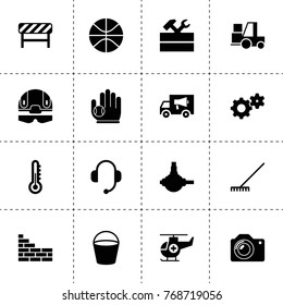 Equipment icons. vector collection filled equipment icons. includes symbols such as rake, thermometer, gear, work tool, spherical bearing. use for web, mobile and ui design.