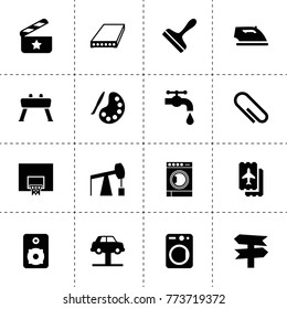 Equipment icons. vector collection filled equipment icons. includes symbols such as construction crane, paper clip, ticket, car lift. use for web, mobile and ui design.