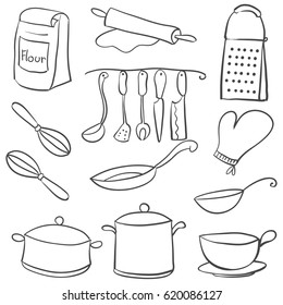 Equipment Kitchen Set Doodle Style Stock Vector (Royalty Free ...