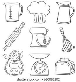 Equipment kitchen set doodles