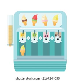 Equipment For Laying Ice Cream In A Waffle Cone.  A Device For Making Various Soft Ice Cream. Vector Illustration.