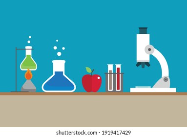 Equipment for learning and science experiments, Vector illustration in flat style