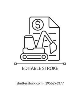 Equipment leasing broker linear icon. Brokerage services for business. Financial deal. Thin line customizable illustration. Contour symbol. Vector isolated outline drawing. Editable stroke