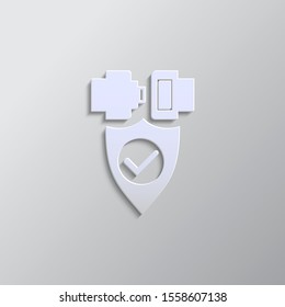 equipment, lock paper style icon. Grey color vector background