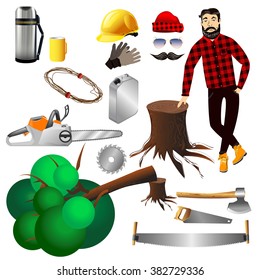 Equipment lumberjack hipster. Vector elements icons vector illustration on a white background. Lumber