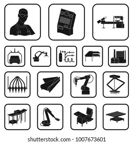 Equipment and machine black icons in set collection for design.Technical progress of the factory vector symbol stock web illustration.