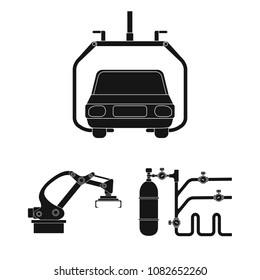 Equipment and machine black icons in set collection for design.Technical progress of the factory vector symbol stock web illustration.