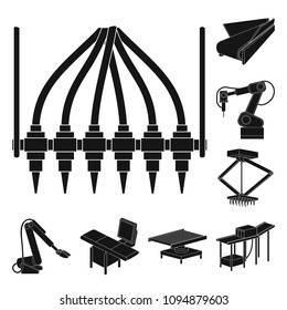 Equipment and machine black icons in set collection for design.Technical progress of the factory vector symbol stock web illustration.