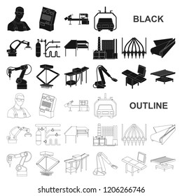 Equipment and machine black icons in set collection for design.Technical progress of the factory vector symbol stock web illustration.