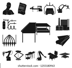 Equipment and machine black icons in set collection for design.Technical progress of the factory vector symbol stock web illustration.