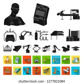 Equipment and machine black,flat icons in set collection for design.Technical progress of the factory vector symbol stock web illustration.