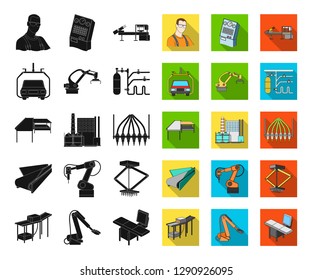 Equipment and machine black,flat icons in set collection for design.Technical progress of the factory vector symbol stock web illustration.