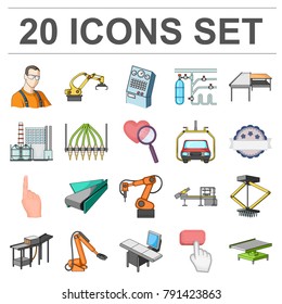 Equipment and machine cartoon icons in set collection for design.Technical progress of the factory vector symbol stock web illustration.