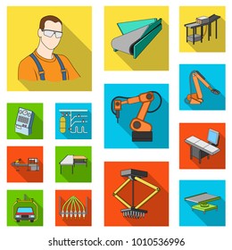 Equipment and machine flat icons in set collection for design.Technical progress of the factory vector symbol stock web illustration.