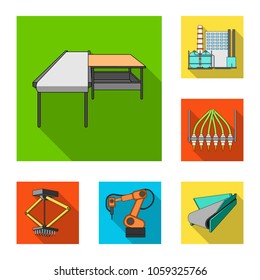 Equipment and machine flat icons in set collection for design.Technical progress of the factory vector symbol stock web illustration.