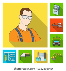 Equipment and machine flat icons in set collection for design.Technical progress of the factory vector symbol stock web illustration.
