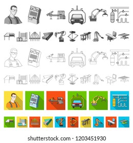 Equipment and machine flat icons in set collection for design.Technical progress of the factory vector symbol stock web illustration.