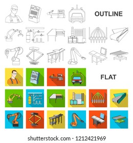 Equipment and machine flat icons in set collection for design.Technical progress of the factory vector symbol stock web illustration.