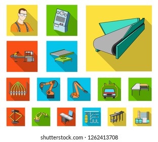 Equipment and machine flat icons in set collection for design.Technical progress of the factory vector symbol stock web illustration.