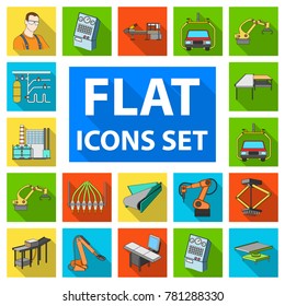 Equipment and machine flat icons in set collection for design.Technical progress of the factory vector symbol stock web illustration.