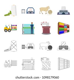 Equipment, machine, forklift and other web icon in cartoon,outline style.Textiles, industry, tissue, icons in set collection.