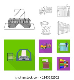 Equipment, machine, forklift and other web icon in outline,flat style.Textiles, industry, tissue, icons in set collection.