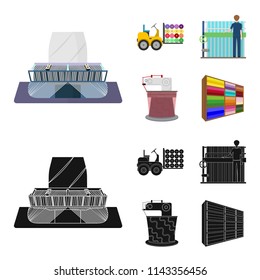 Equipment, machine, forklift and other web icon in cartoon,black style.Textiles, industry, tissue, icons in set collection.