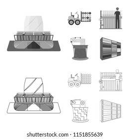 Equipment, machine, forklift and other web icon in outline,monochrome style.Textiles, industry, tissue, icons in set collection.