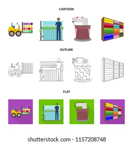 Equipment, machine, forklift and other web icon in cartoon,outline,flat style.Textiles, industry, tissue, icons in set collection.