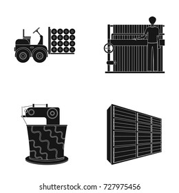 Equipment, machine, forklift and other web icon in black style.Textiles, industry, tissue, icons in set collection.