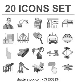 Equipment and machine monochrome icons in set collection for design.Technical progress of the factory vector symbol stock web illustration.