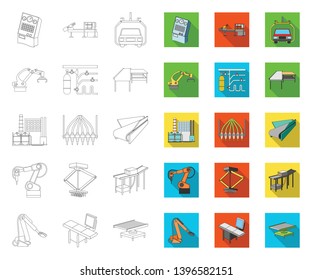 Equipment and machine outline,flat icons in set collection  design.Technical progress  the factory vector symbol stock web illustration.