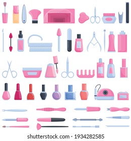 Equipment for manicure icons set. Cartoon set of equipment for manicure vector icons for web design