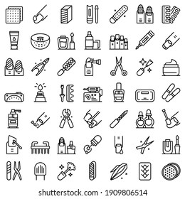 Equipment for manicure icons set. Outline set of equipment for manicure vector icons for web design isolated on white background