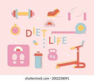 Equipment needed for diet. flat design style minimal vector illustration.