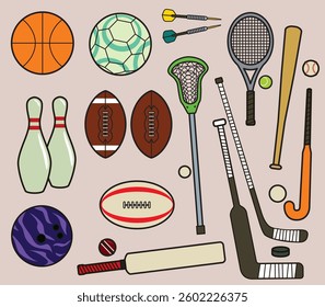 Equipment and objects from a variety of popular international sports.