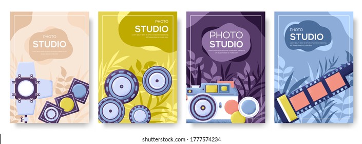 Equipment of the photographer flyer, magazines, poster, book cover, banners. invitation cards concept background. Layout illustration modern slider page. Grain texture and noise effect. 